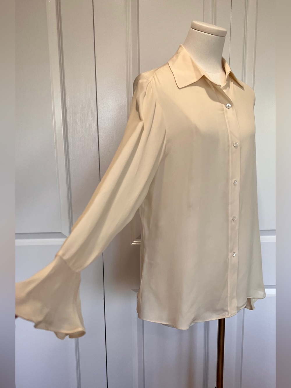 Ellen Tracy Soft Cream Button-Down Silk Blouse